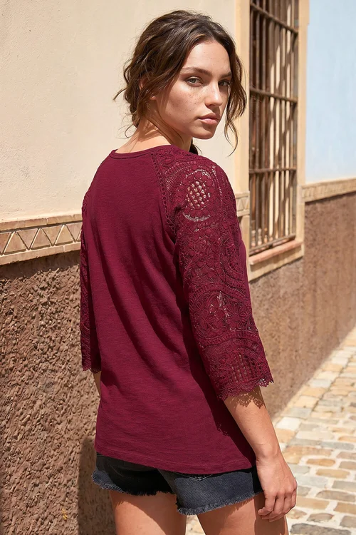 Roman Wine Petite Contrast Sleeve Top - 16 Image 2