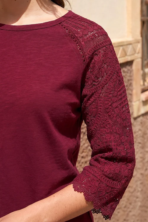 Roman Wine Petite Contrast Sleeve Top - 16 Image 4