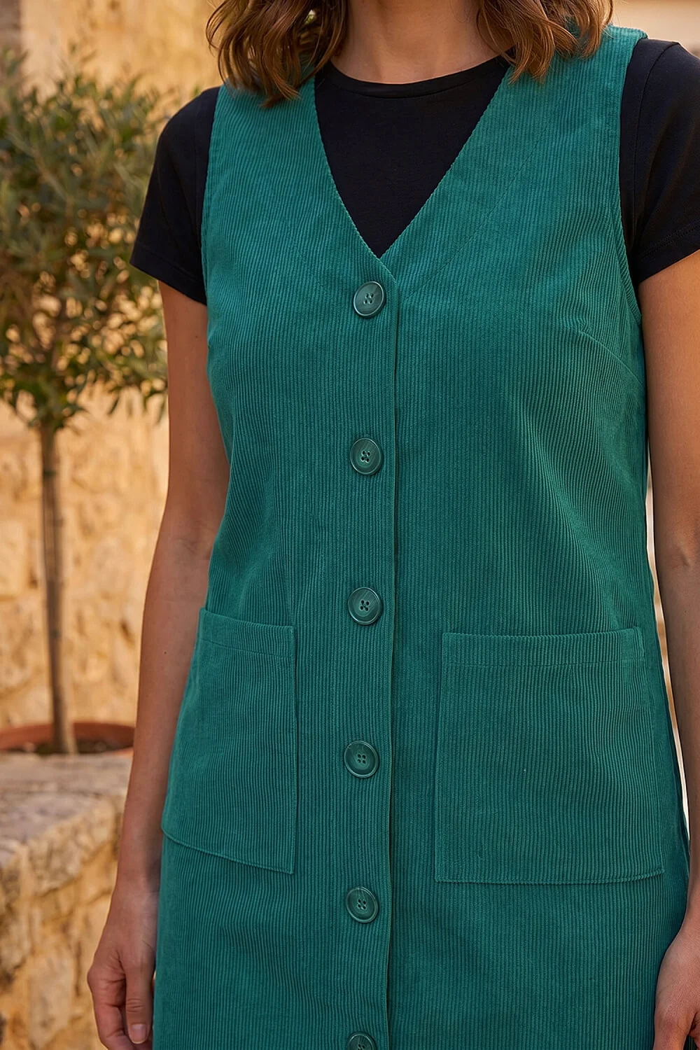 Roman Dark Green Petite Cord Pinafore Dress - 12 Image 4