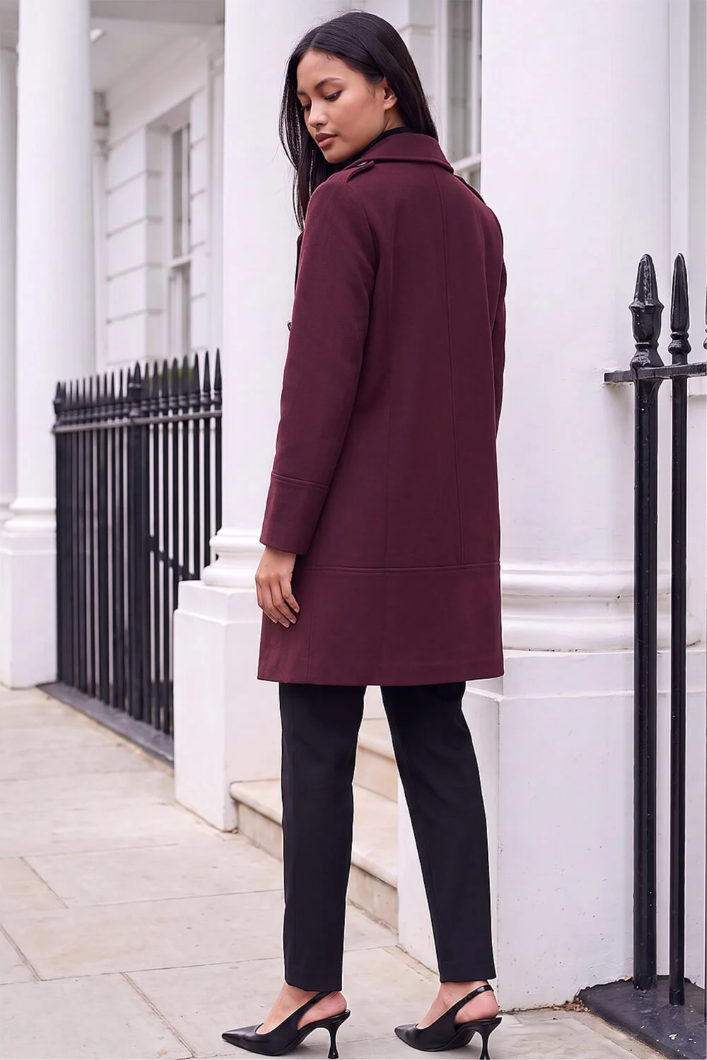 Roman Burgundy Petite Collar Double Breasted Coat - 12 Image 3