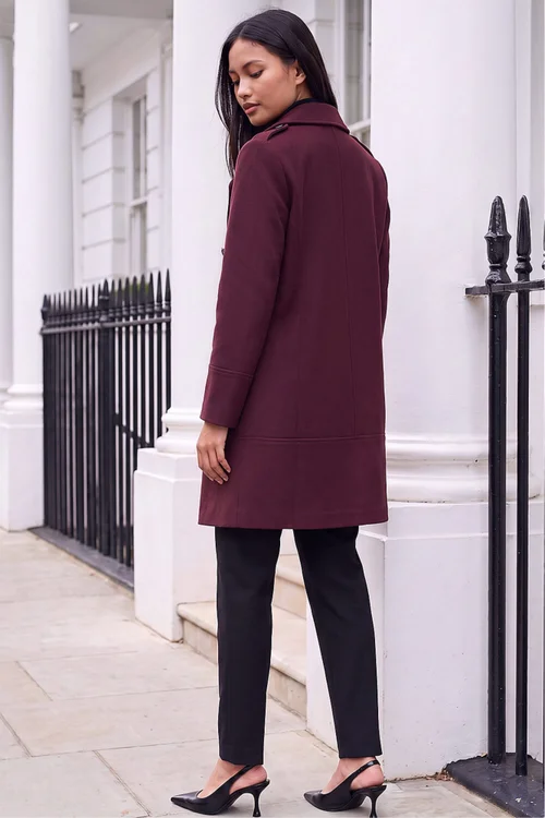 Roman Burgundy Petite Collar Double Breasted Coat - 12 Image 3