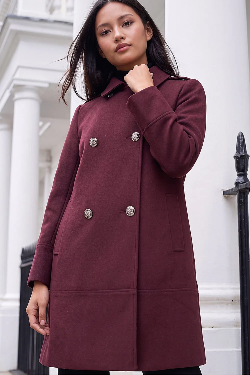 Roman Burgundy Petite Collar Double Breasted Coat - 12 Image 1