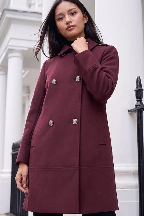 Roman Burgundy Petite Collar Double Breasted Coat - 12 Image 1