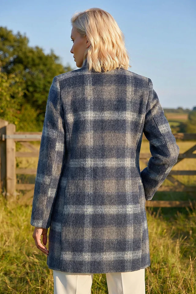 Roman Navy Petite Check Coat