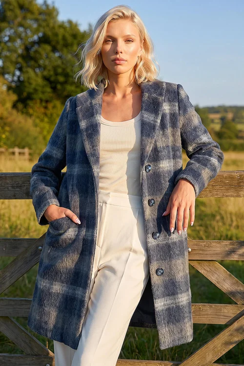 Roman Navy Petite Check Coat - 14 Image 1