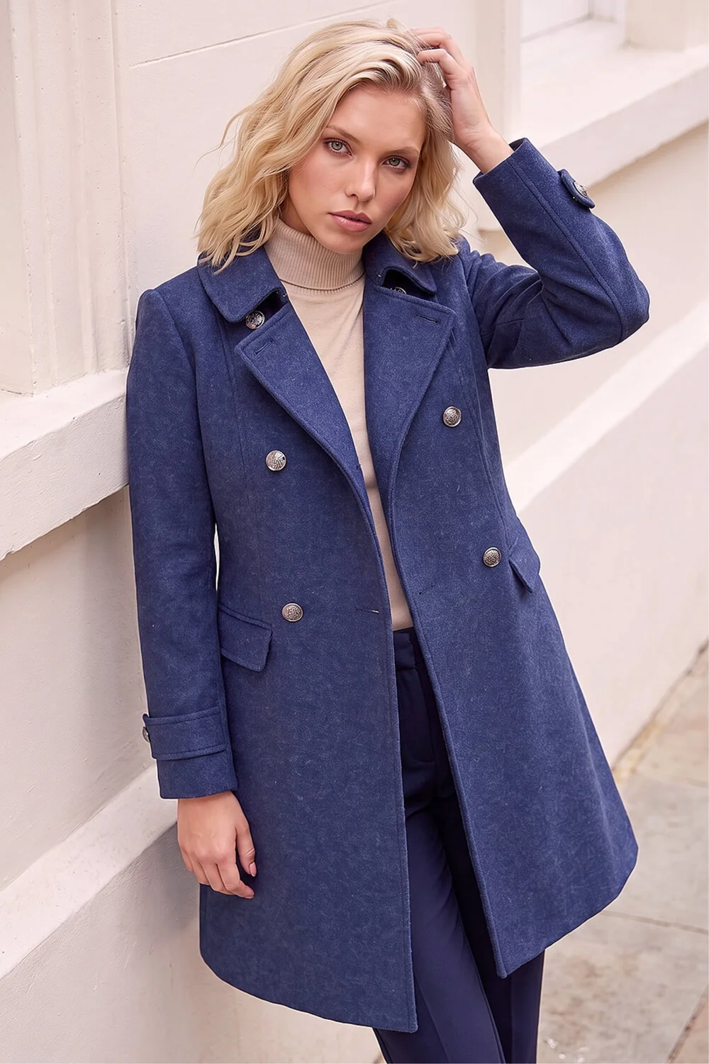 Roman Denim Petite Double Breasted Military Coat - 12 Image 1