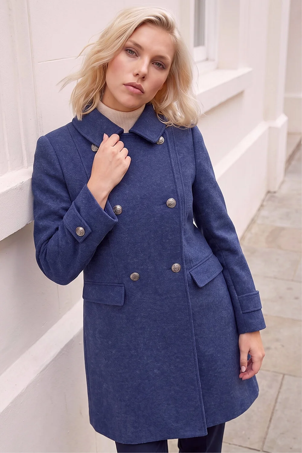 Roman Denim Petite Double Breasted Military Coat - 12 Image 2