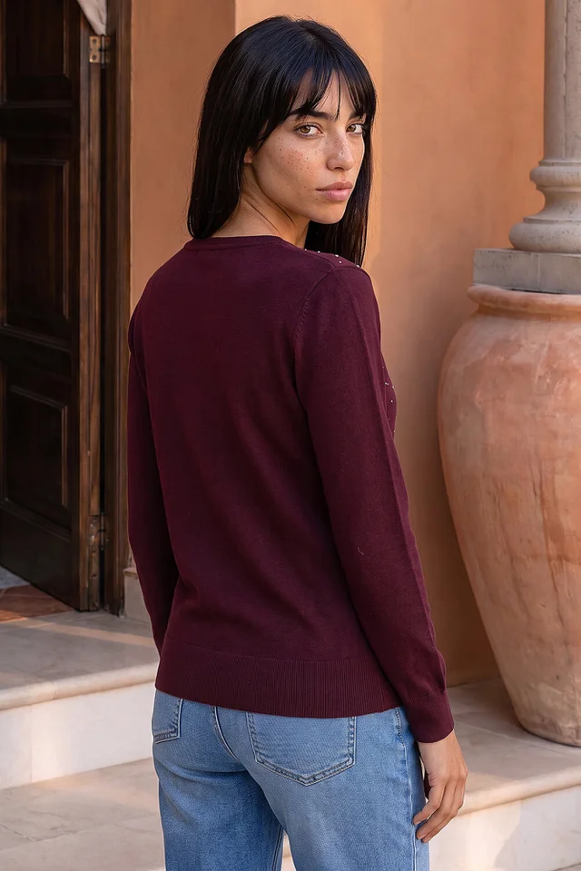 Roman Wine Petite Faux Pearl Embellished Knit Jumper