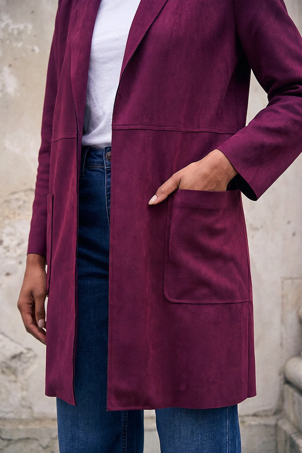 Roman Wine Petite Faux Suede Pocket Jacket - 12 Image 4