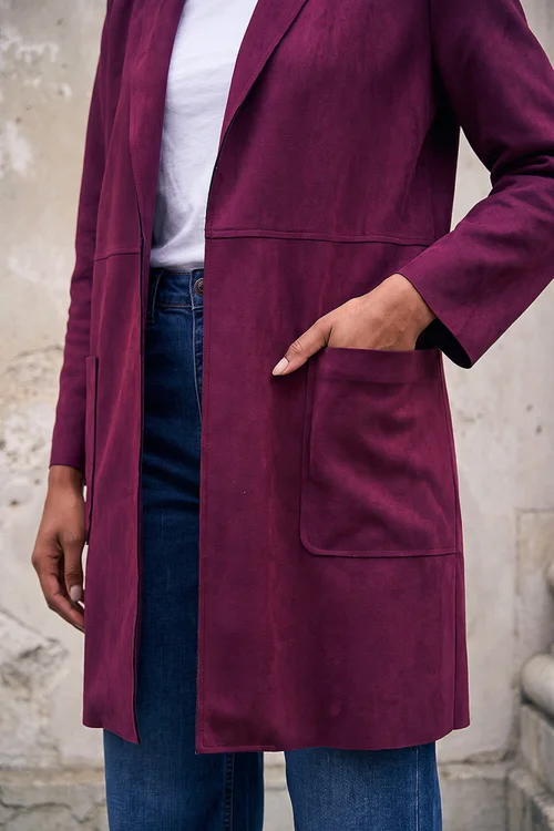 Roman Wine Petite Faux Suede Pocket Jacket - 12 Image 4