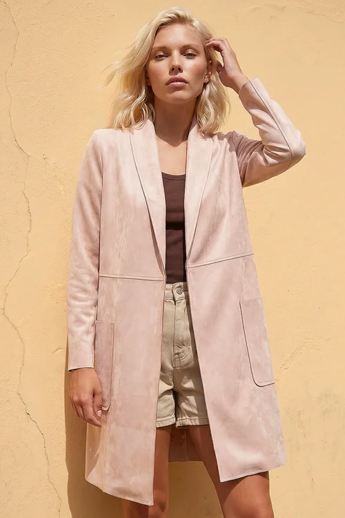 Roman Light Pink Petite Faux Suede Pocket Jacket - 10 Image 1