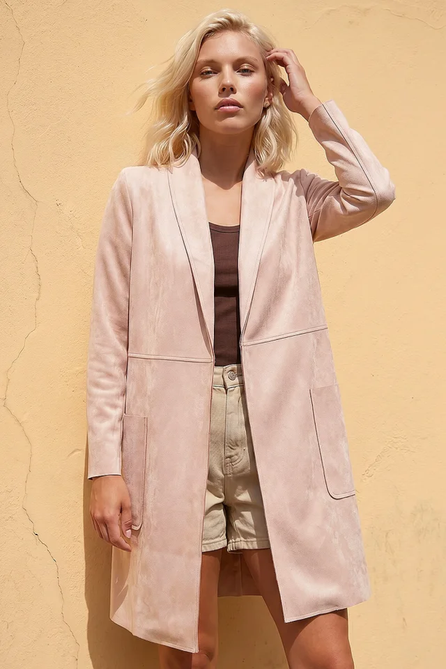 Roman Light Pink Petite Faux Suede Pocket Jacket
