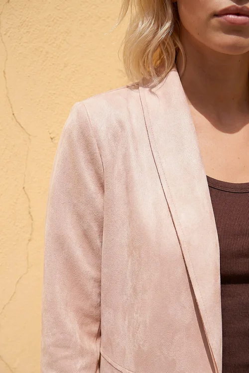 Roman Light Pink Petite Faux Suede Pocket Jacket - 10 Image 4