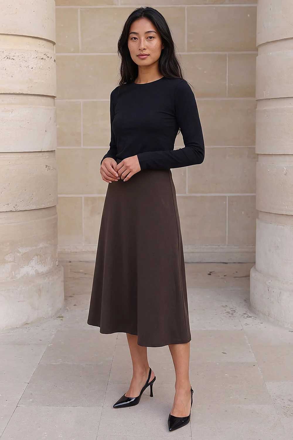 Roman Chocolate Petite Ponte Stretch Midi Skirt - 14 Image 2