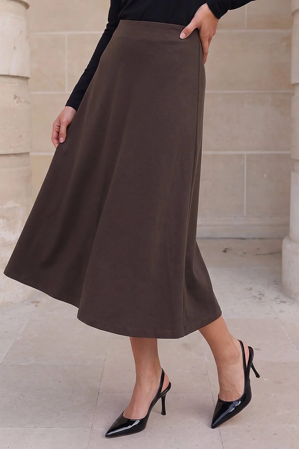 Roman Chocolate Petite Ponte Stretch Midi Skirt - 14 Image 1