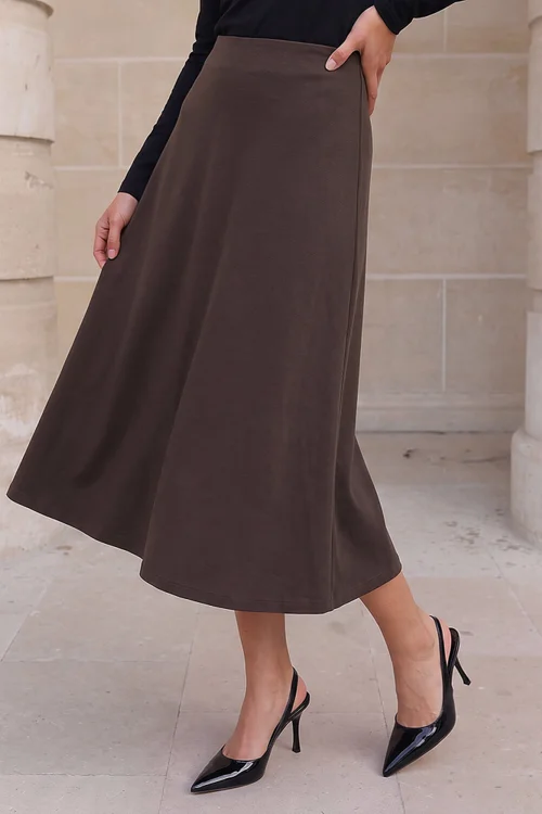 Roman Chocolate Petite Ponte Stretch Midi Skirt - 14 Image 1