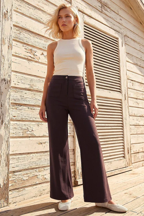 Roman Chocolate Petite Front Pocket Trouser - 16 Image 1
