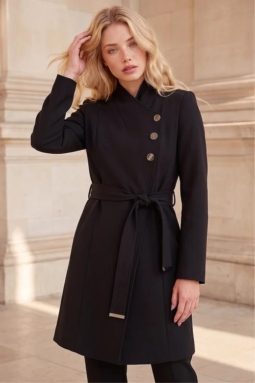 Roman Black Petite Wrap Coat - 14 Image 1