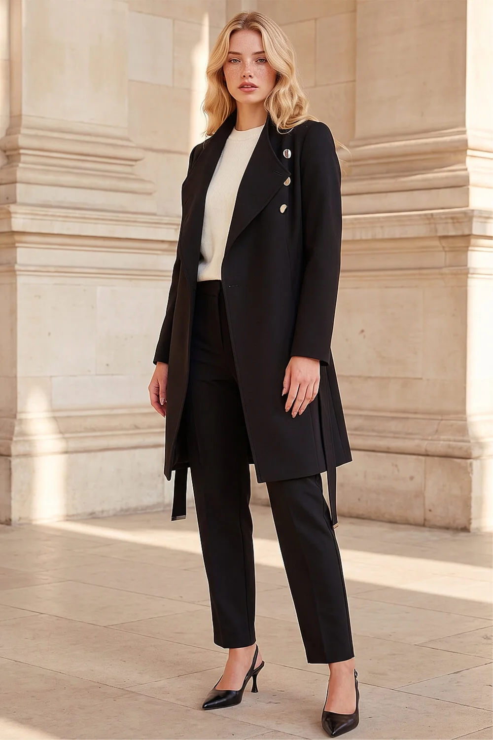 Roman Black Petite Wrap Coat - 14 Image 2