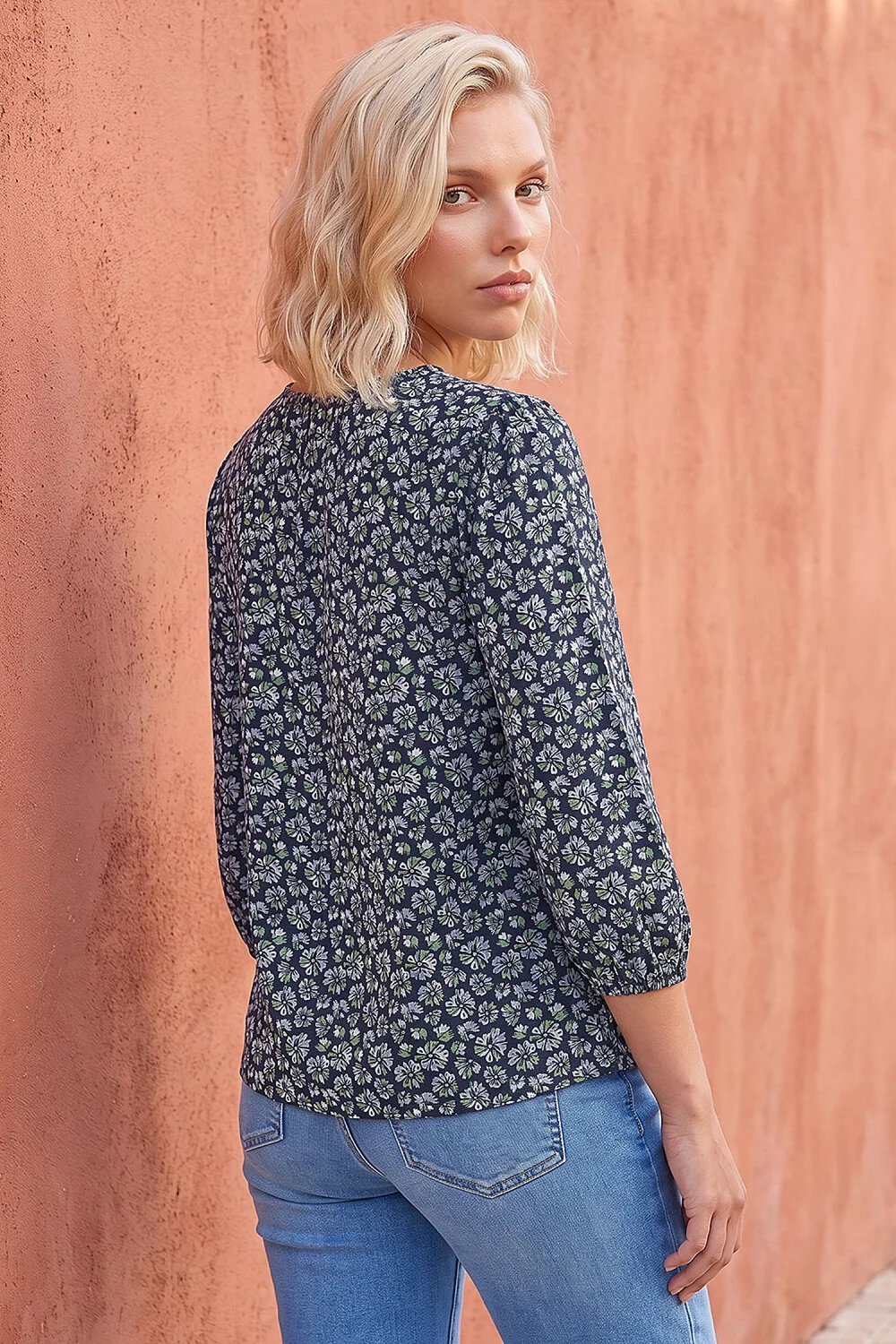 Roman Navy Petite Floral Print Stretch Top - 18 Image 3