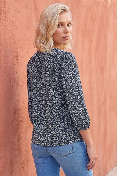 Roman Navy Petite Floral Print Stretch Top - 18 Image 3