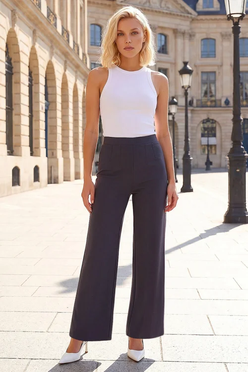 Roman Dark Grey Petite Wide Leg Ponte Stretch Trouser - 18 Image 1