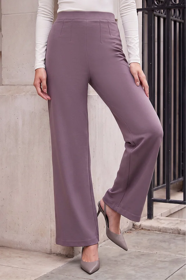 Roman Taupe Petite Wide Leg Ponte Stretch Trouser