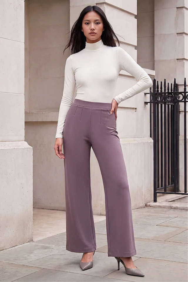 Roman Taupe Petite Wide Leg Ponte Stretch Trouser