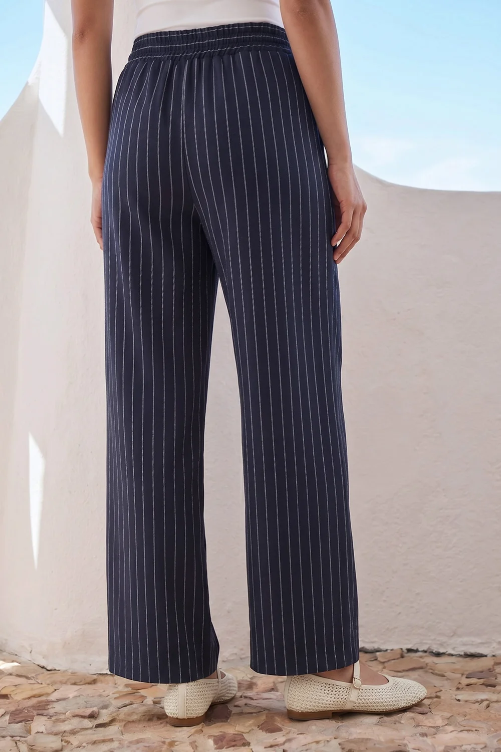 Roman Navy Petite Stripe Wide Leg Stretch Trouser - 18 Image 3