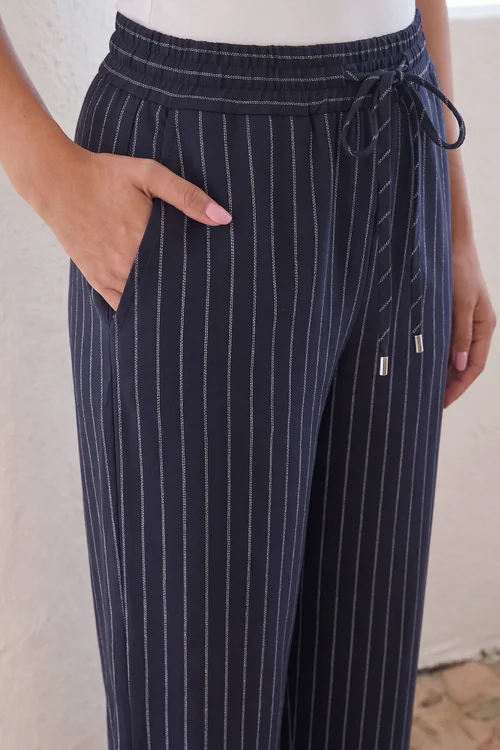 Roman Navy Petite Stripe Wide Leg Stretch Trouser - 18 Image 4