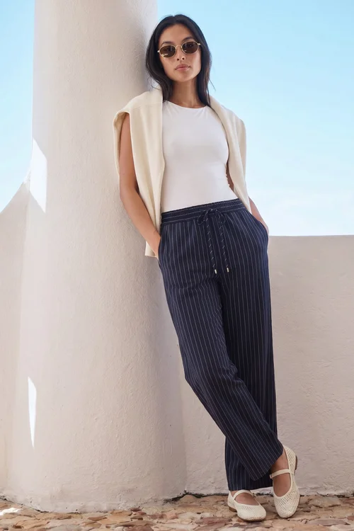 Roman Navy Petite Stripe Wide Leg Stretch Trouser - 18 Image 2