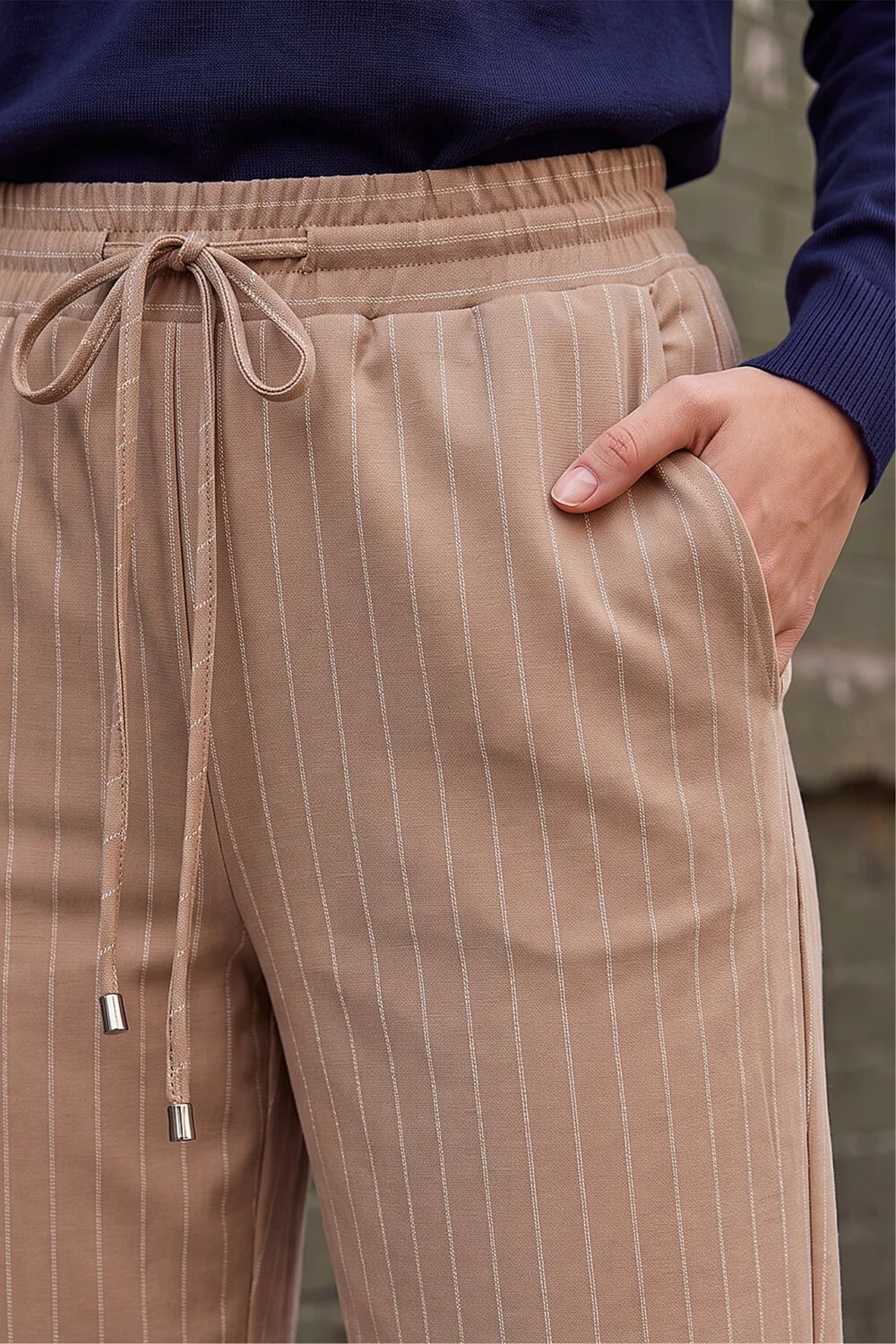 Roman Camel Petite Stripe Wide Leg Stretch Trouser - 12 Image 4