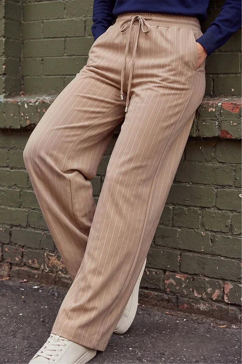 Roman Camel Petite Stripe Wide Leg Stretch Trouser - 12 Image 1