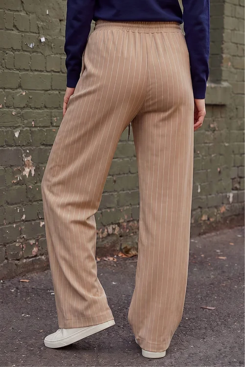 Roman Camel Petite Stripe Wide Leg Stretch Trouser - 12 Image 3