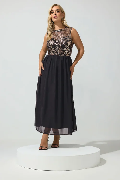 Yours London Curve Black Floral Sequin Maxi Dress - 14 Image 1