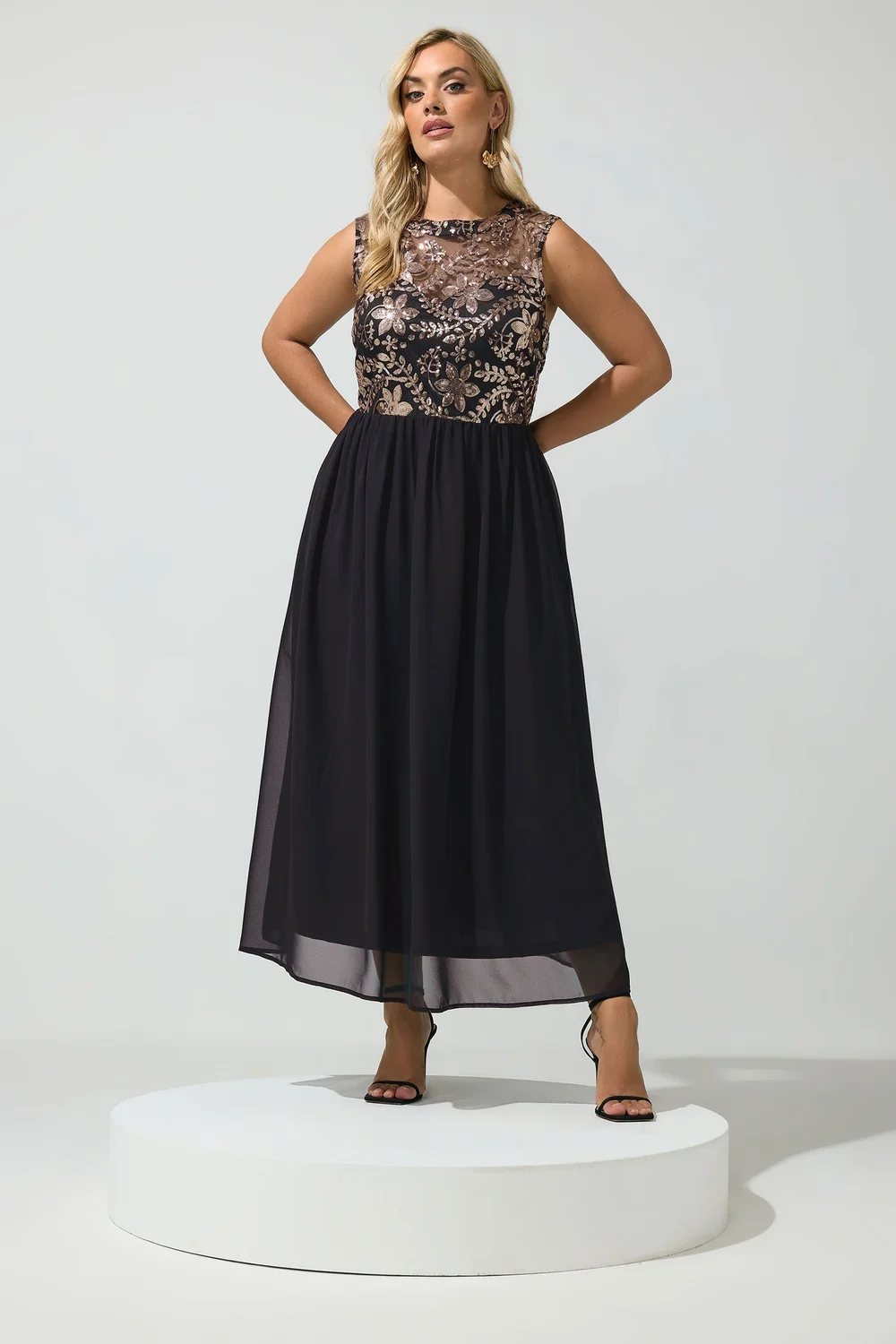Yours London Curve Black Floral Sequin Maxi Dress - 14 Image 2