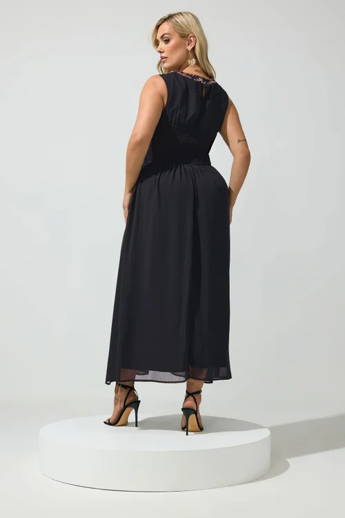 Yours London Curve Black Floral Sequin Maxi Dress - 14 Image 3