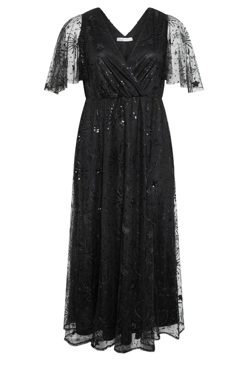 Yours London Curve Black Celestial Sequin Maxi Dress - 26-28 Image 5