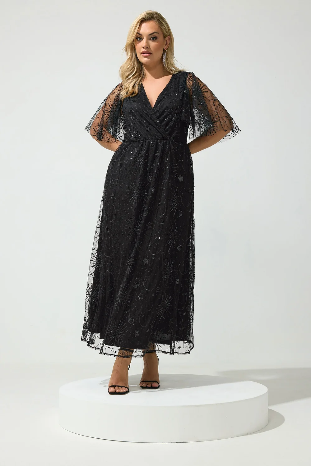 Yours London Curve Black Celestial Sequin Maxi Dress - 26-28 Image 2