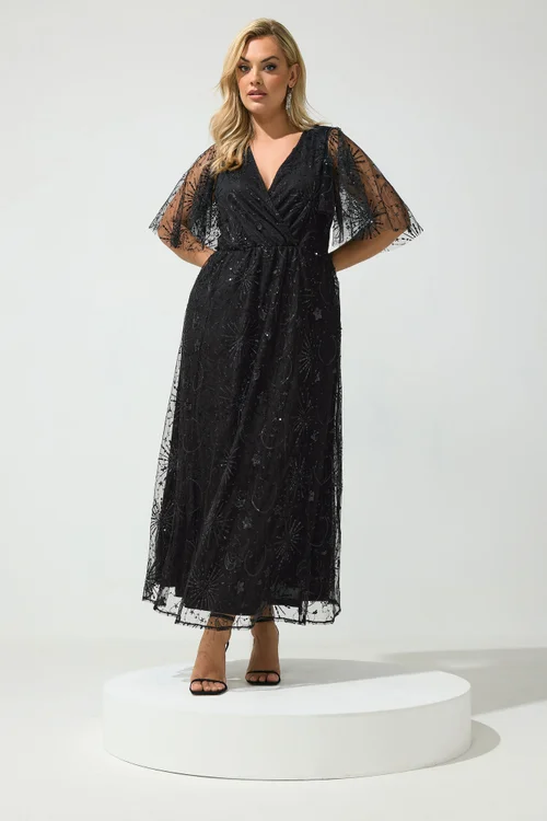 Yours London Curve Black Celestial Sequin Maxi Dress - 26-28 Image 2