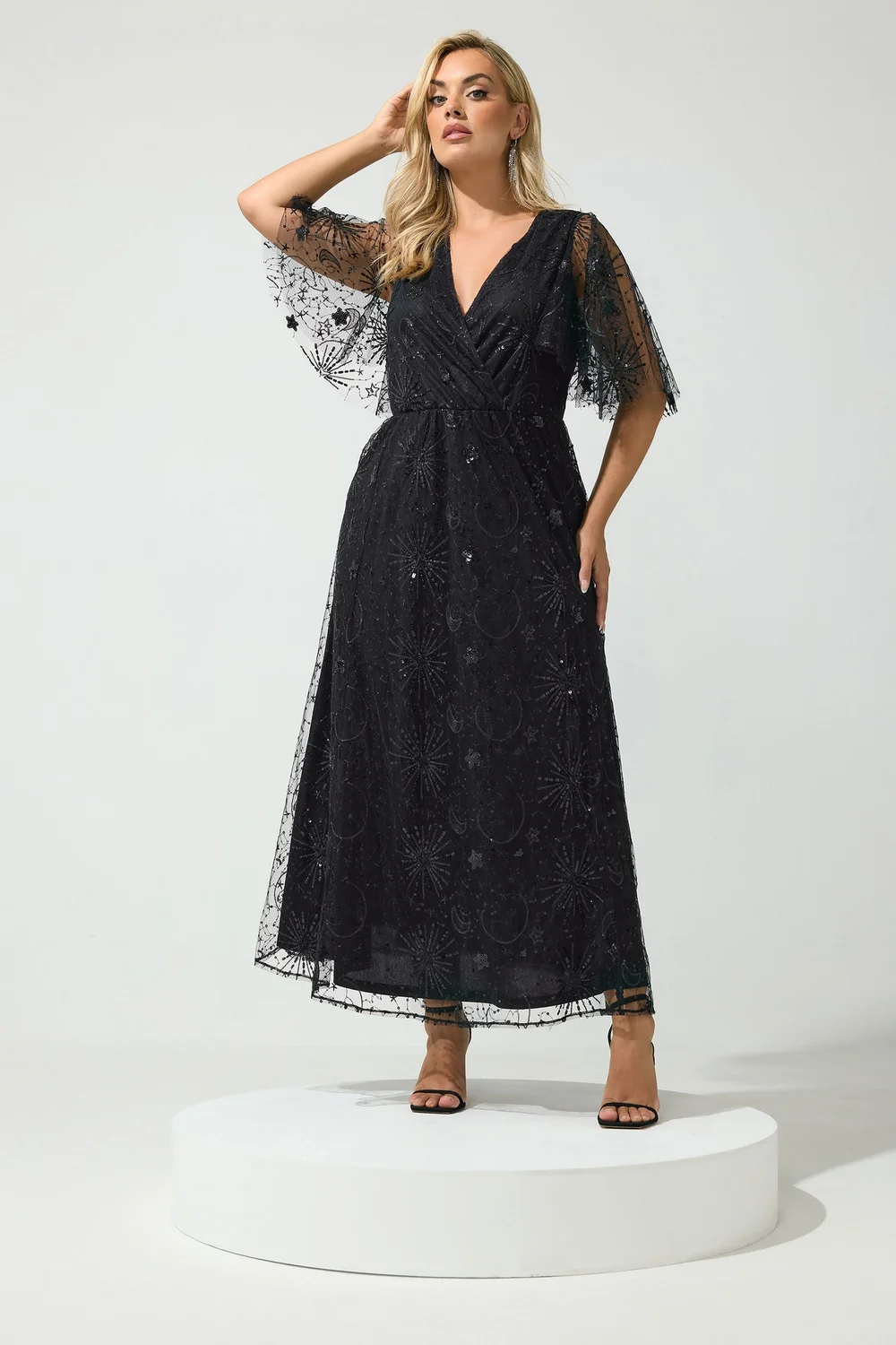 Yours London Curve Black Celestial Sequin Maxi Dress - 26-28 Image 1