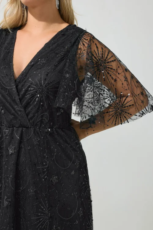 Yours London Curve Black Celestial Sequin Maxi Dress - 26-28 Image 4
