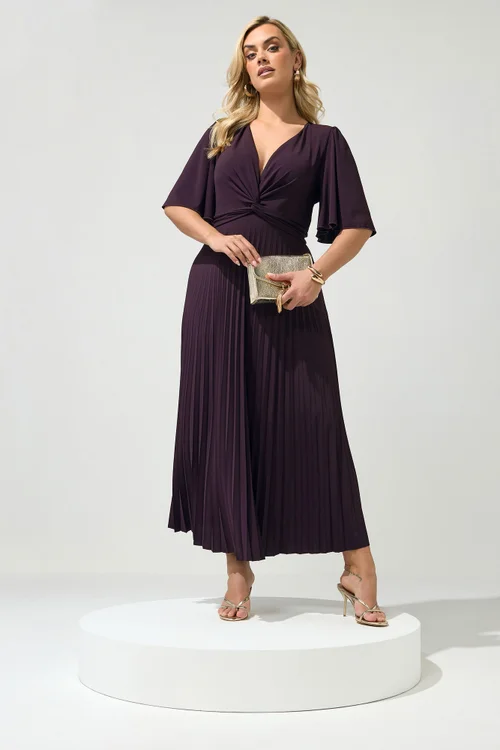 Yours London Curve Dark Purple Knot Pleated Maxi Dress - 22 Image 1