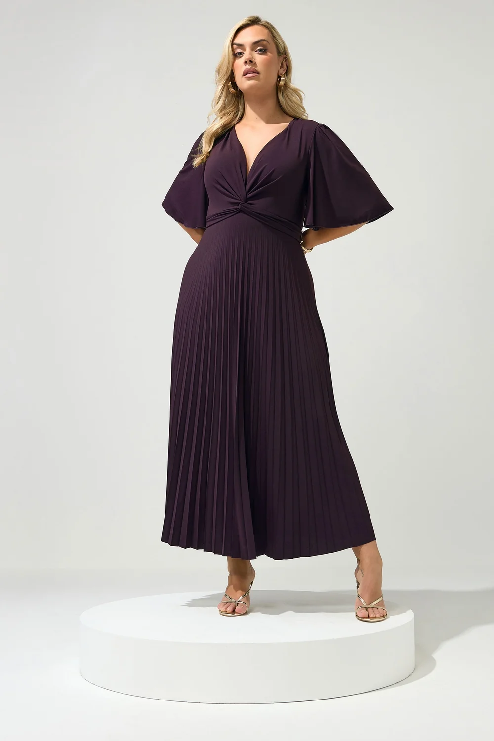 Yours London Curve Dark Purple Knot Pleated Maxi Dress - 22 Image 3