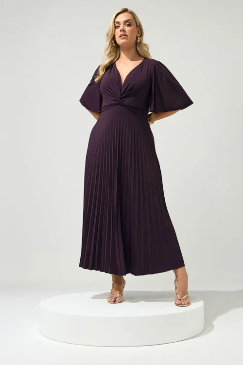 Yours London Curve Dark Purple Knot Pleated Maxi Dress - 22 Image 3