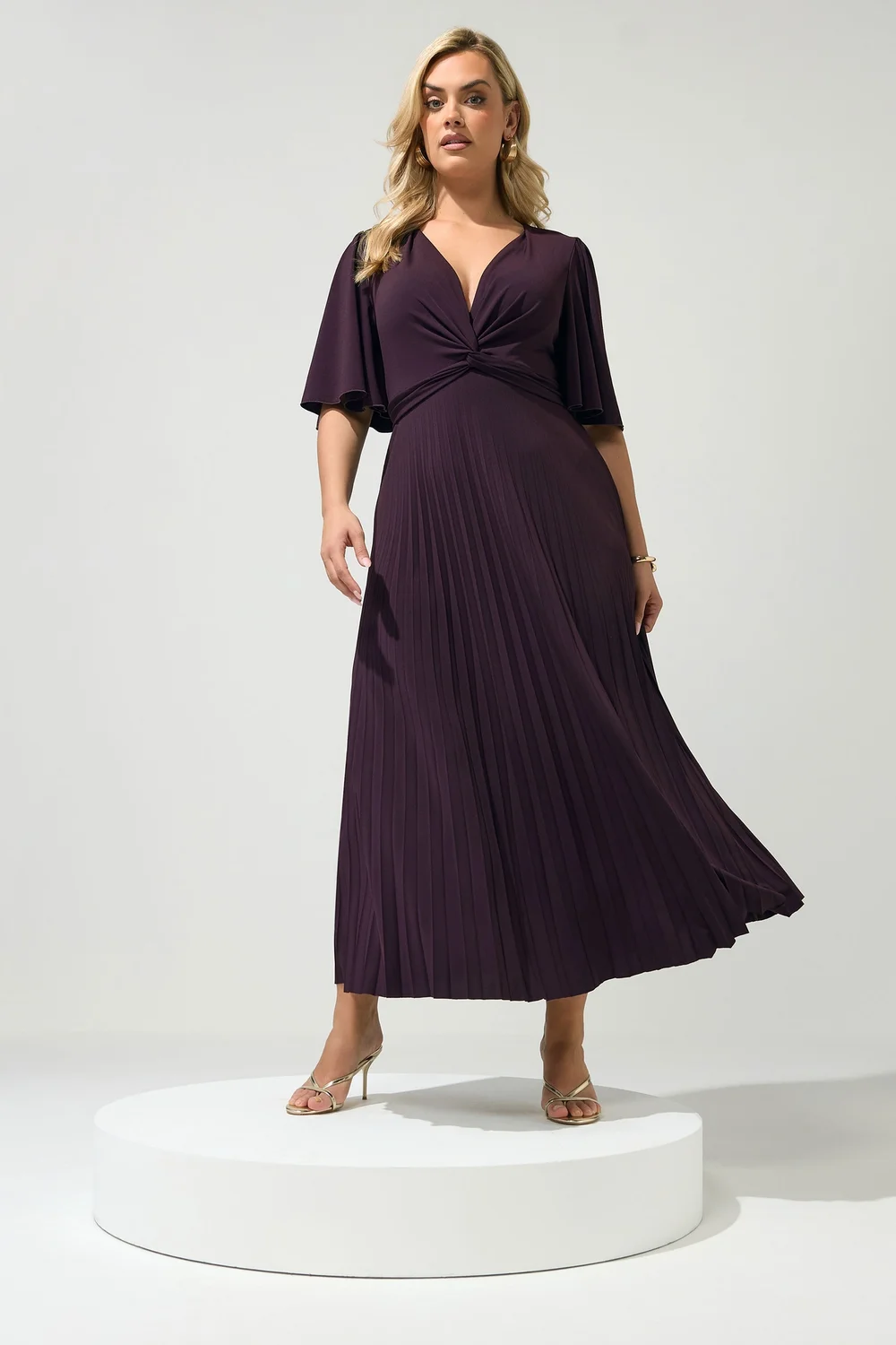 Yours London Curve Dark Purple Knot Pleated Maxi Dress - 22 Image 2