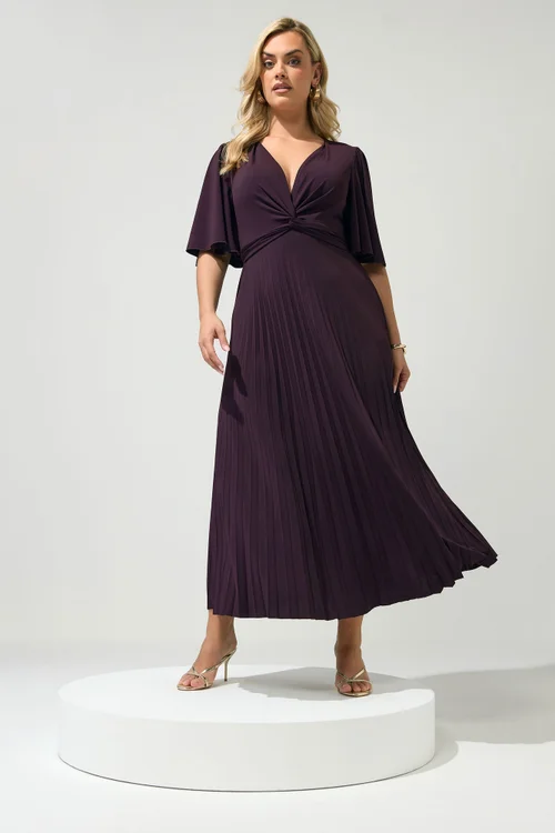 Yours London Curve Dark Purple Knot Pleated Maxi Dress - 22 Image 2