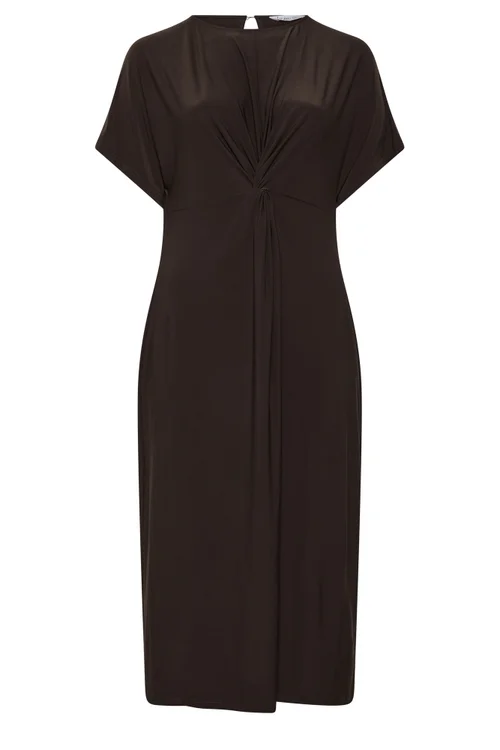 YOURS LONDON Curve Chocolate Brown Knot Front Dress - 12 Image 2