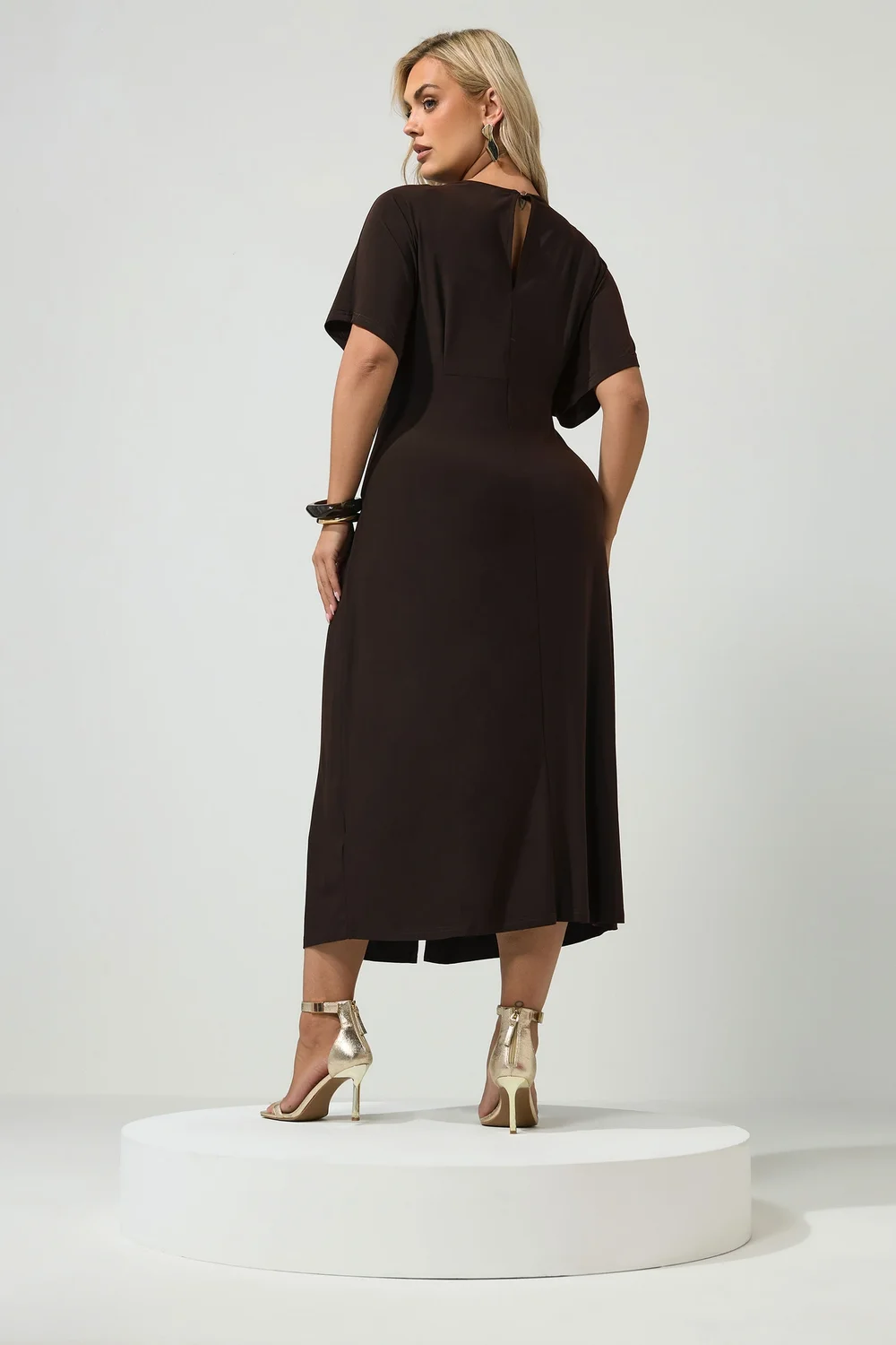 YOURS LONDON Curve Chocolate Brown Knot Front Dress - 12 Image 4