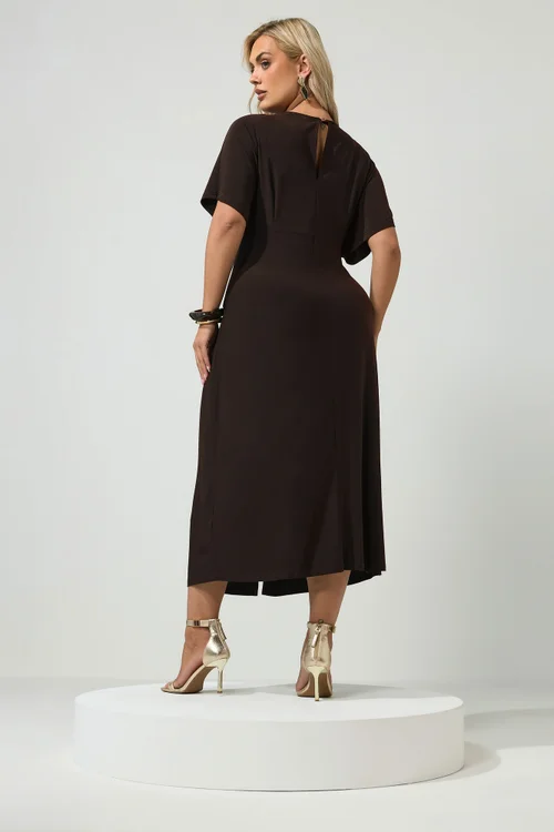YOURS LONDON Curve Chocolate Brown Knot Front Dress - 12 Image 4